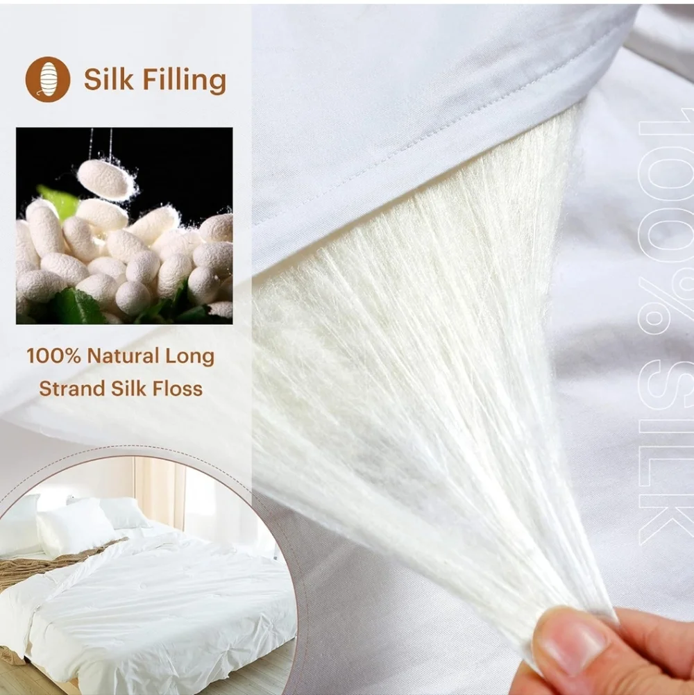 LilySilk All Season Silk Comforter/Duvet/Quilt, 100% Silk Floss Filling with 100